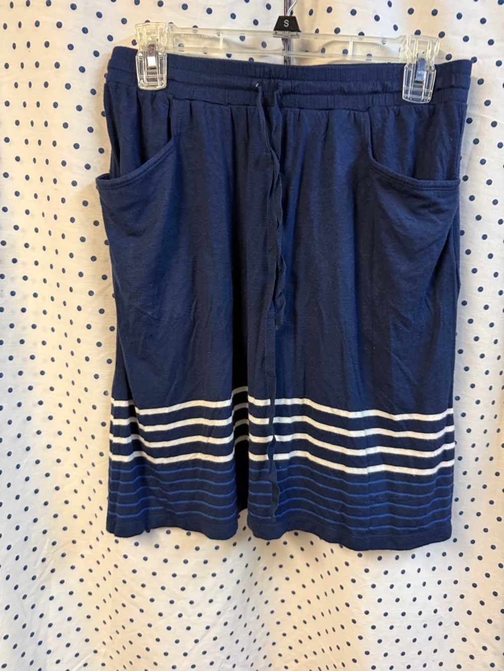 Navy Blue Striped Casual Skirt with Pockets